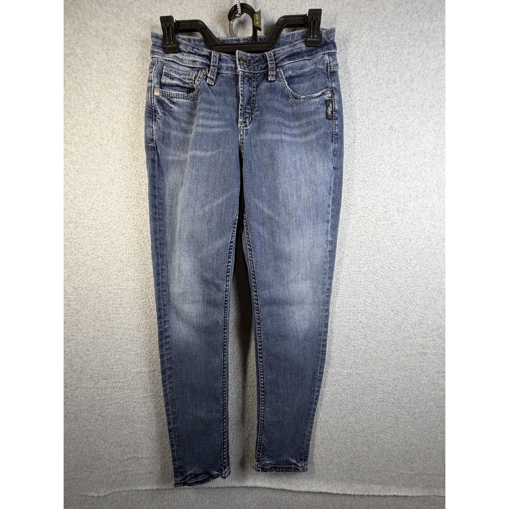 Silver Jeans Co Avery Skinny Crop Jeans Womens 26/25 Blue Mid Rise Stretch Denim